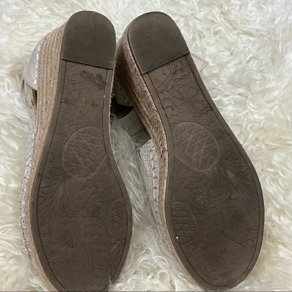 Altar’d State Tan Vegan Suede Perforated Espadrilles Wedges 8